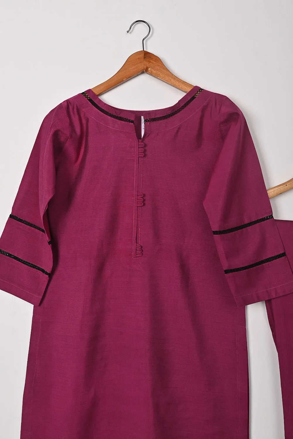 STP-209B-Fuchsia - 2Pc Ready to Wear Cotton Silk Solid Dress