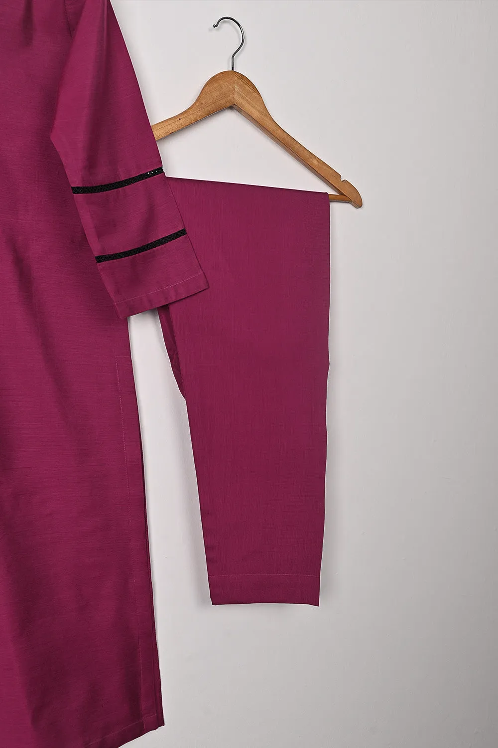 STP-209B-Fuchsia - 2Pc Ready to Wear Cotton Silk Solid Dress