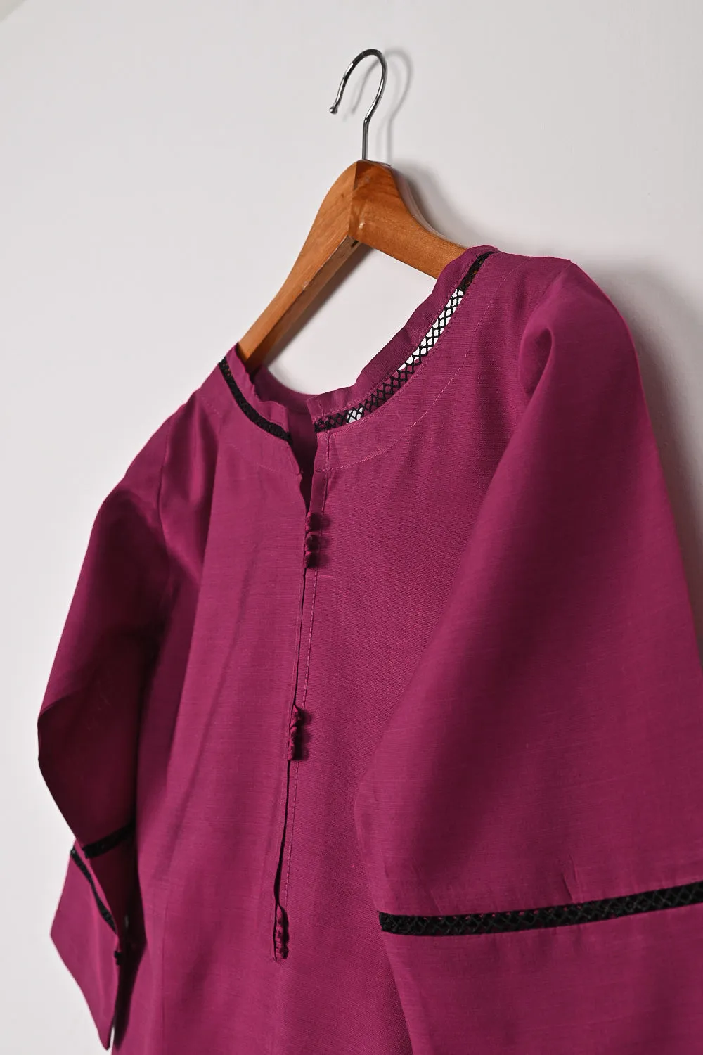 STP-209B-Fuchsia - 2Pc Ready to Wear Cotton Silk Solid Dress