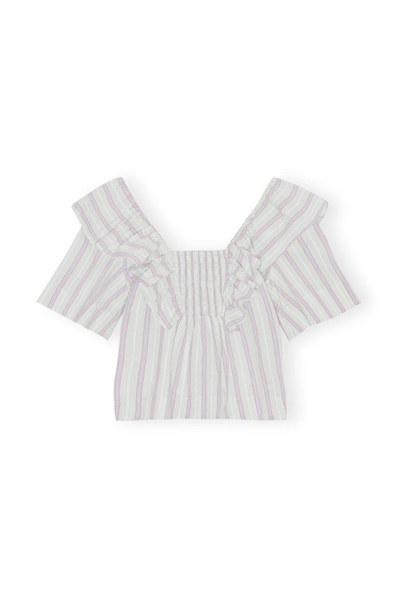 Stripe Seersucker Ruffle Blouse | Mauve Chalk