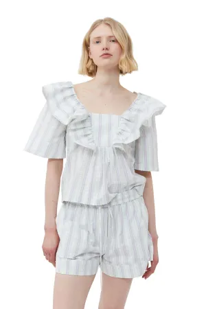 Stripe Seersucker Ruffle Blouse | Mauve Chalk