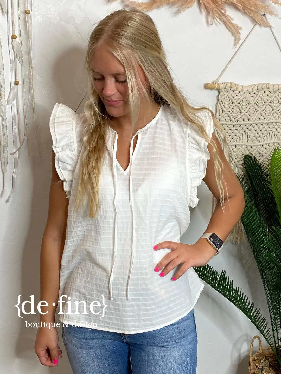 Striped Ruffle Blouse with Self Tie in 3 Colors