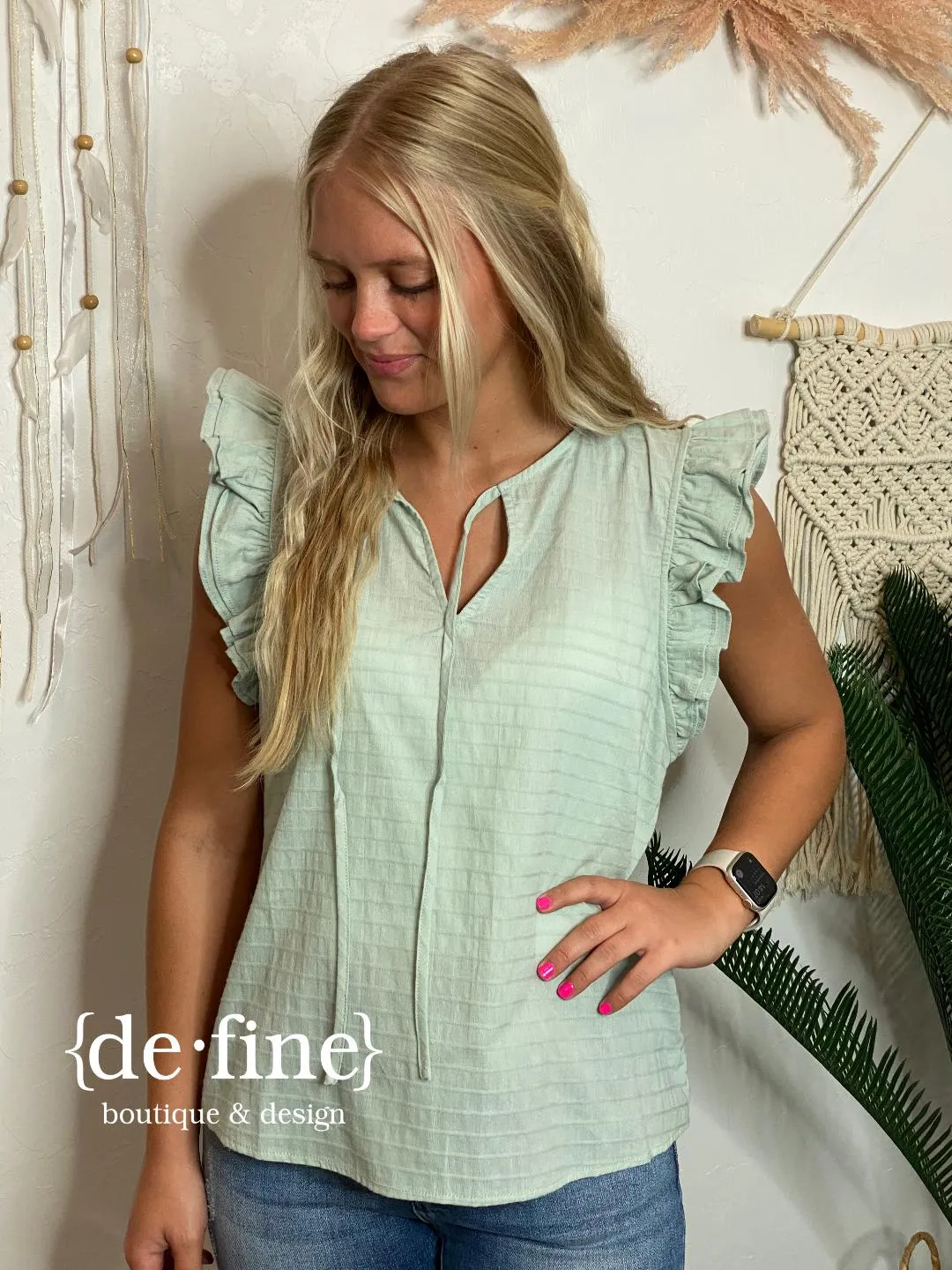 Striped Ruffle Blouse with Self Tie in 3 Colors