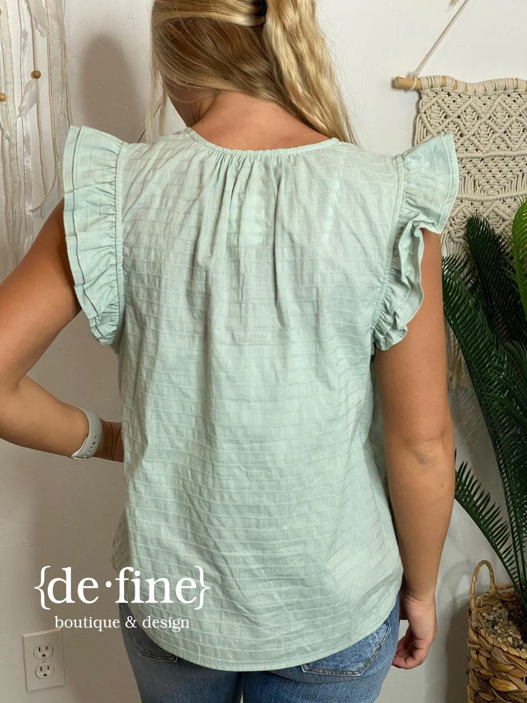 Striped Ruffle Blouse with Self Tie in 3 Colors