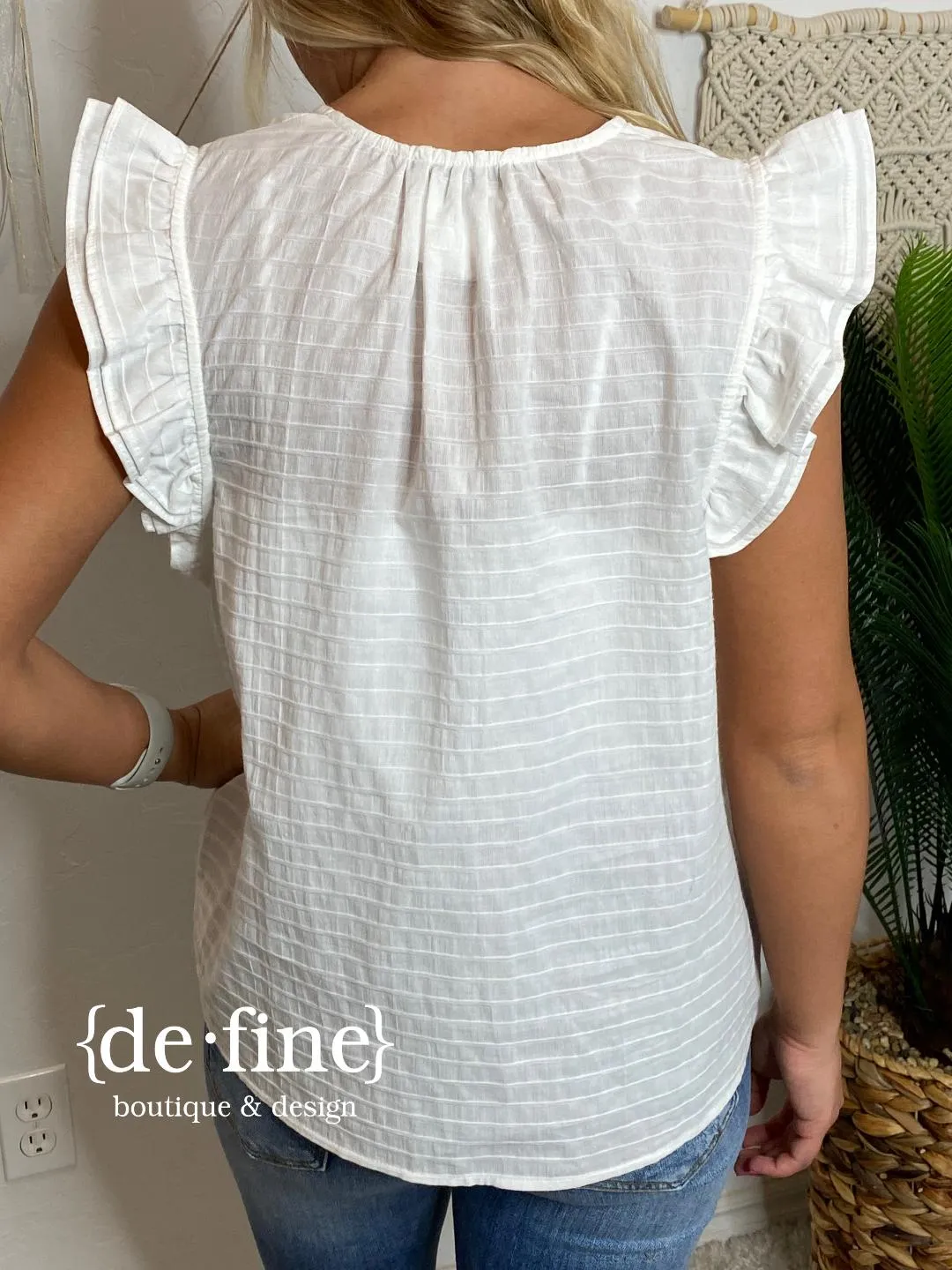 Striped Ruffle Blouse with Self Tie in 3 Colors