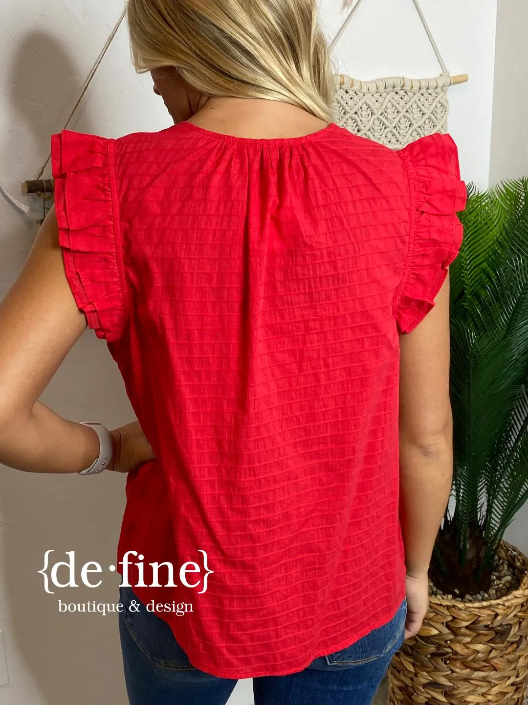 Striped Ruffle Blouse with Self Tie in 3 Colors