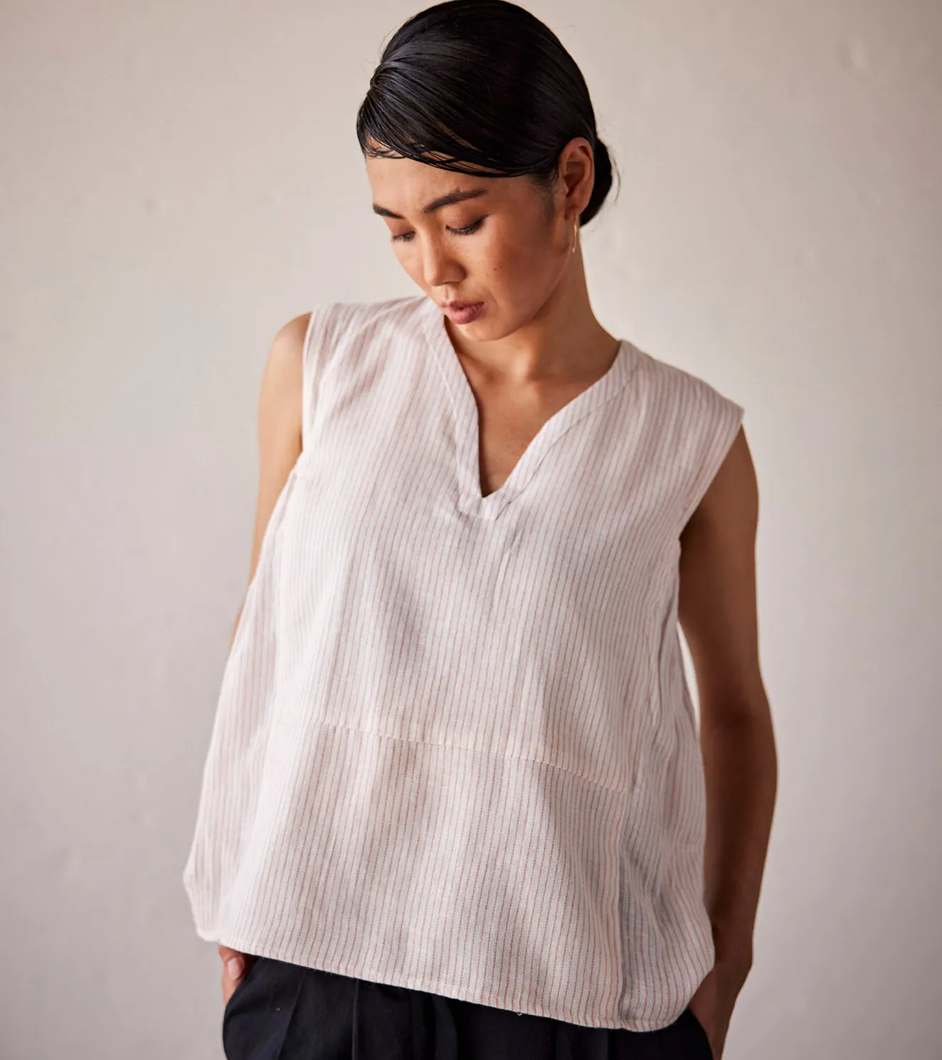 Summer Blouse Cotton Stripe-Off White-Fashion Edit Indian Summer-KW816-Khara Kapas