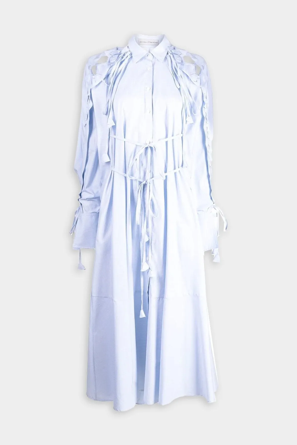 Sutured Dress in Sky Striped Oxford Blue