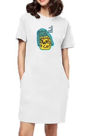 T-shirt Dress With Pockets - Cat-titude (2 Colours) (Slim Fit)