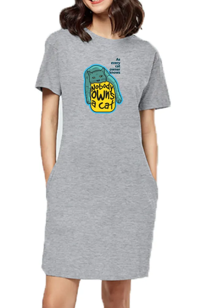 T-shirt Dress With Pockets - Cat-titude (2 Colours) (Slim Fit)