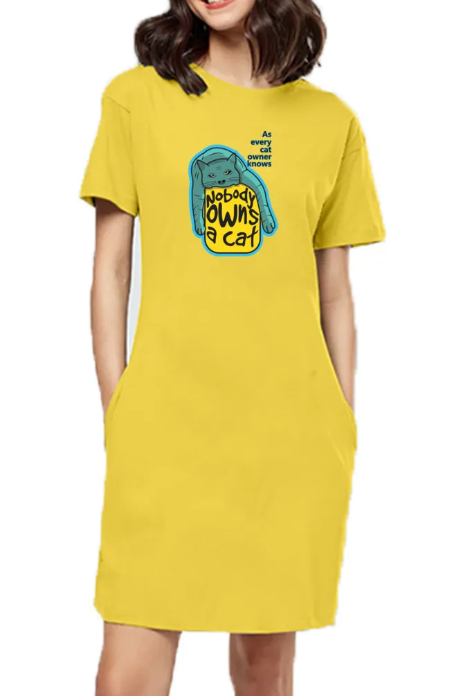 T-shirt Dress With Pockets - Cat-titude (2 Colours) (Slim Fit)