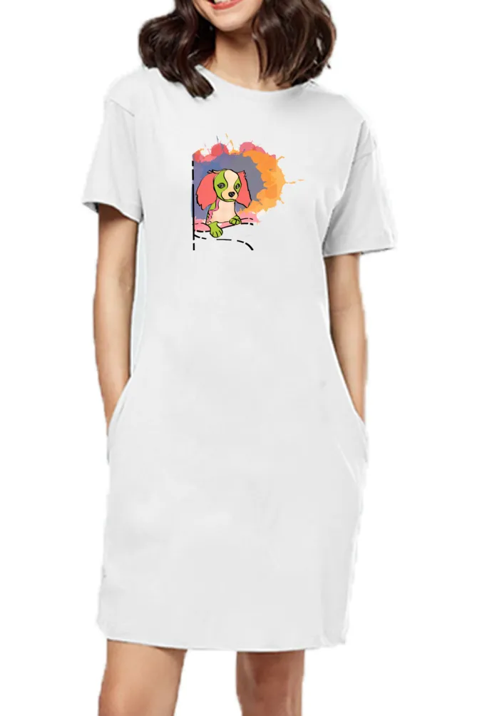 T-shirt Dress With Pockets - Cavalier King Charles Spaniel (4 Colours) (Slim Fit)