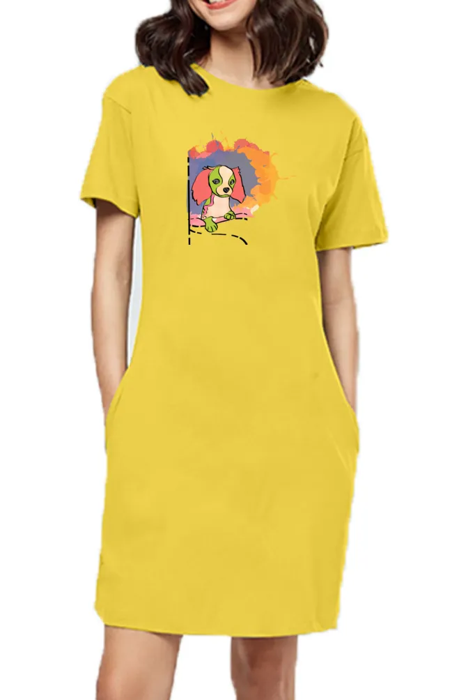T-shirt Dress With Pockets - Cavalier King Charles Spaniel (4 Colours) (Slim Fit)