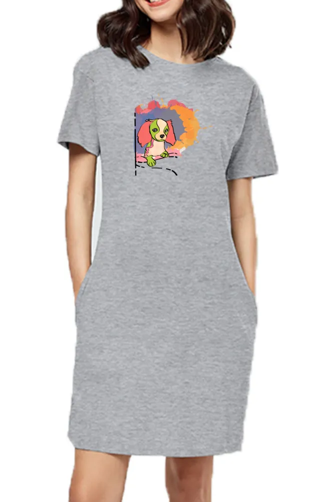 T-shirt Dress With Pockets - Cavalier King Charles Spaniel (4 Colours) (Slim Fit)
