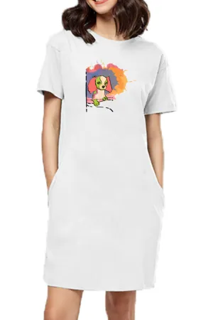 T-shirt Dress With Pockets - Cavalier King Charles Spaniel (4 Colours) (Slim Fit)