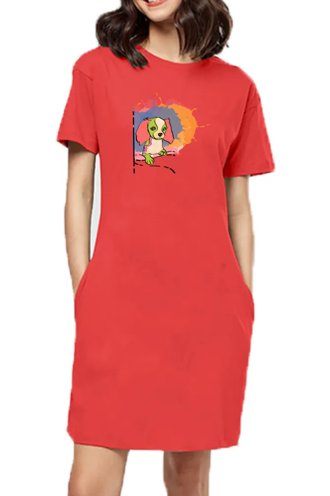 T-shirt Dress With Pockets - Cavalier King Charles Spaniel (4 Colours) (Slim Fit)