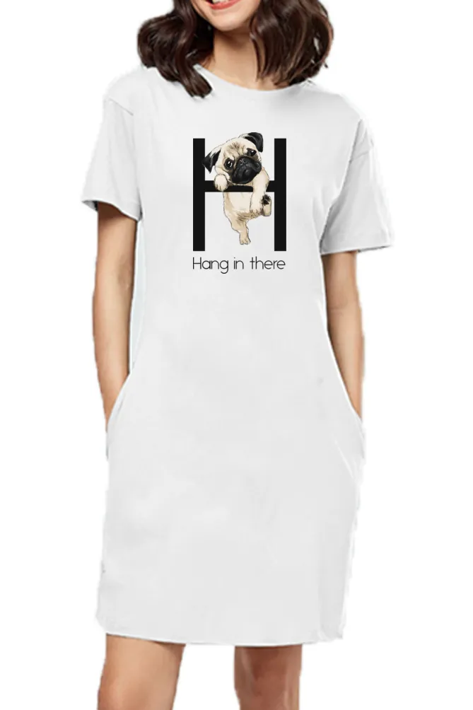 T-shirt Dress With Pockets - Hang In There Pug (2 Colours) (Slim Fit)