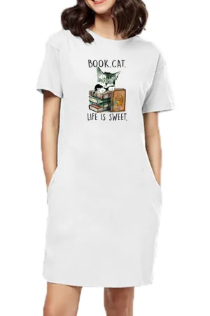 T-shirt Dress With Pockets - Nerdy Kitty (3 Colours) (Slim Fit)