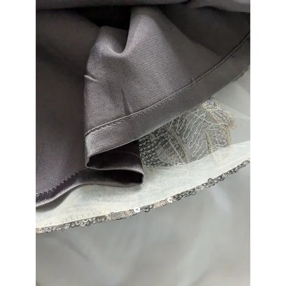 Tahari Dress Womens 8 Gray Sequin Mesh Embroidered Party Silver Formal Sheath