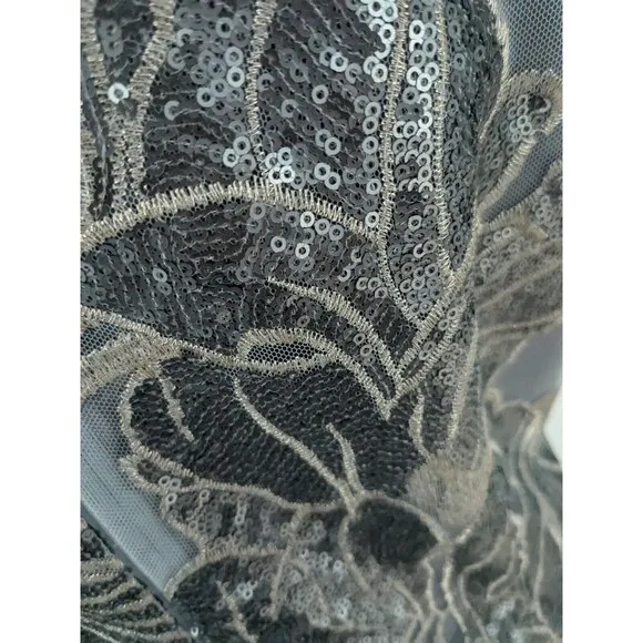 Tahari Dress Womens 8 Gray Sequin Mesh Embroidered Party Silver Formal Sheath