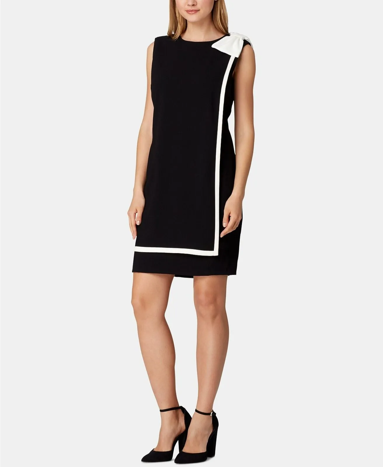 Tahari Women's Sleeveless Bow Sheath Dress Black 6