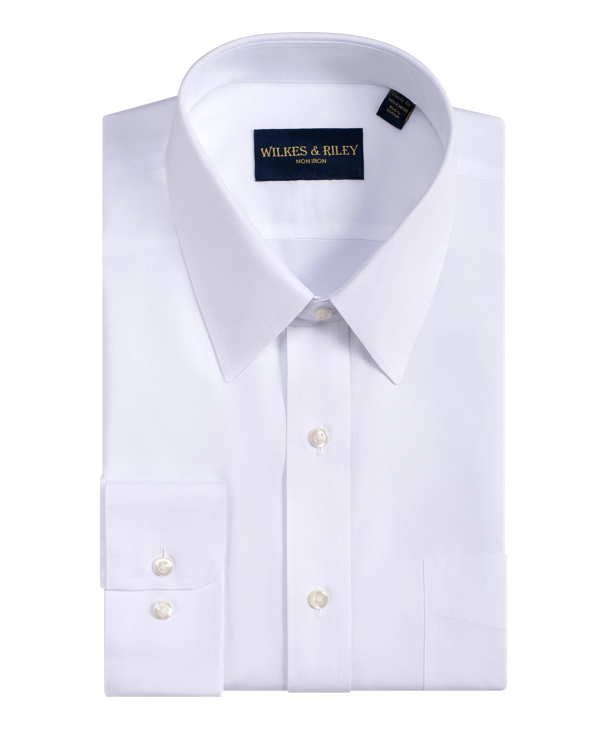 Tailored Fit White Point Collar Supima® Cotton Non-Iron Pinpoint Oxford Dress Shirt