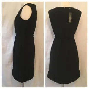 Talbots Ruffle Hem Belted Sheath Black Dress NWT