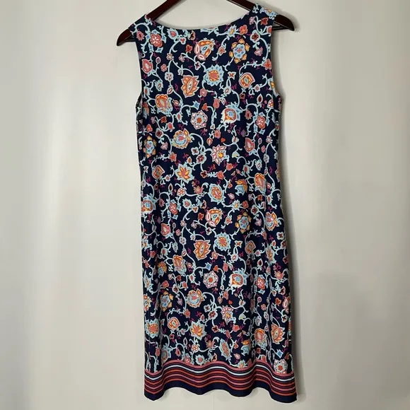 Talbots Women’s Floral Blue’s Pink Sleeveless Sheath Round Neck Dress NWT’s Sz S