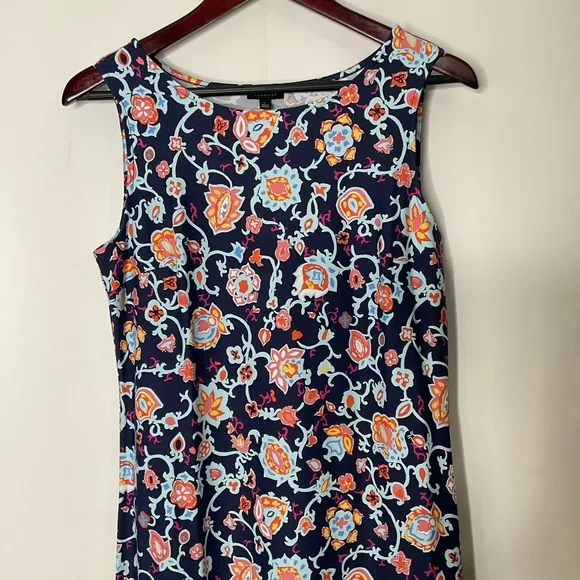 Talbots Women’s Floral Blue’s Pink Sleeveless Sheath Round Neck Dress NWT’s Sz S