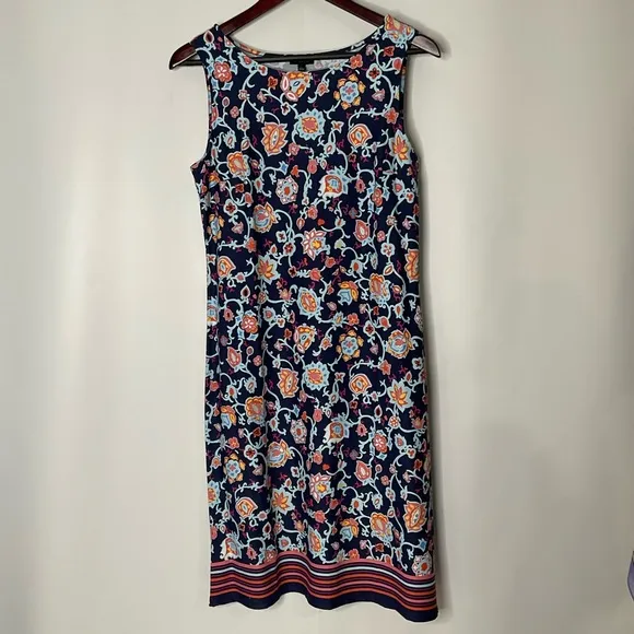 Talbots Women’s Floral Blue’s Pink Sleeveless Sheath Round Neck Dress NWT’s Sz S