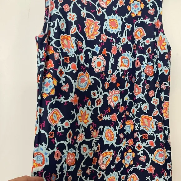 Talbots Women’s Floral Blue’s Pink Sleeveless Sheath Round Neck Dress NWT’s Sz S