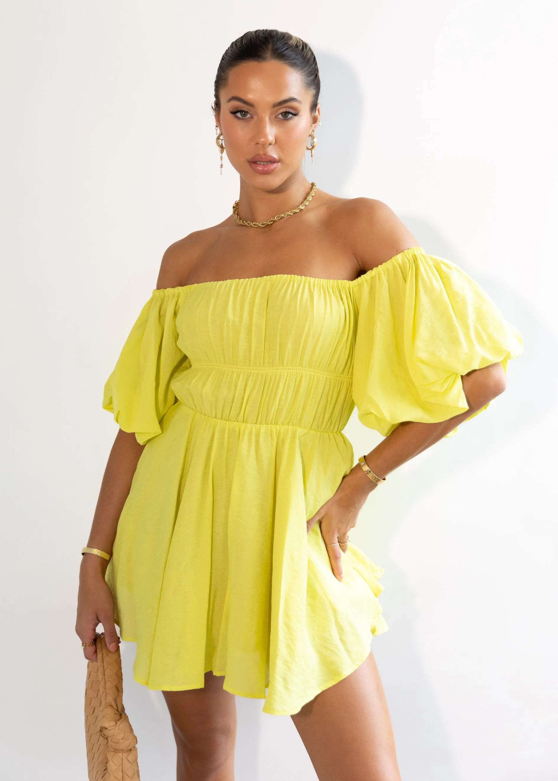 Tami Off Shoulder Dress - Lime