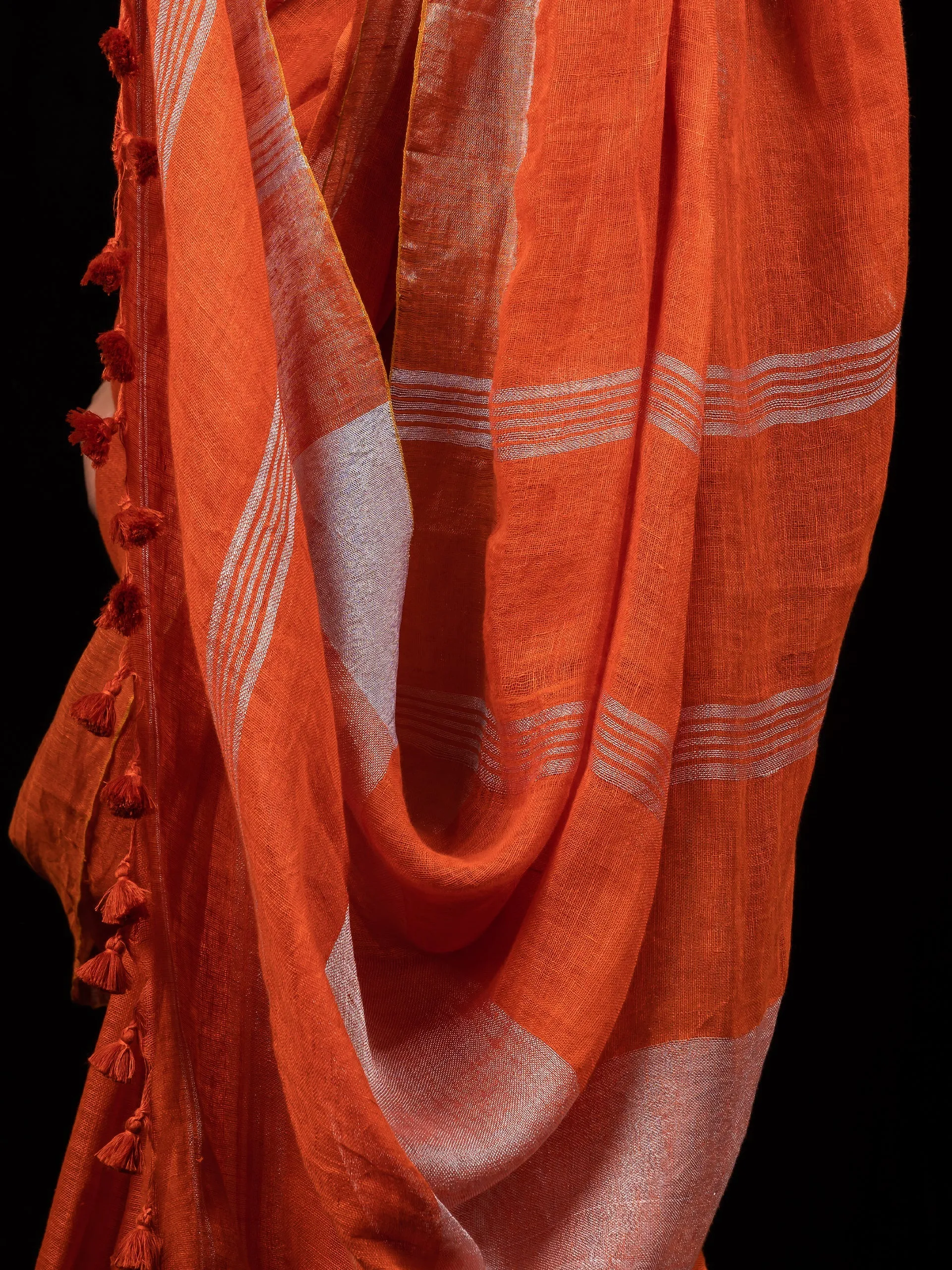 Tangerine Pure Linen saree