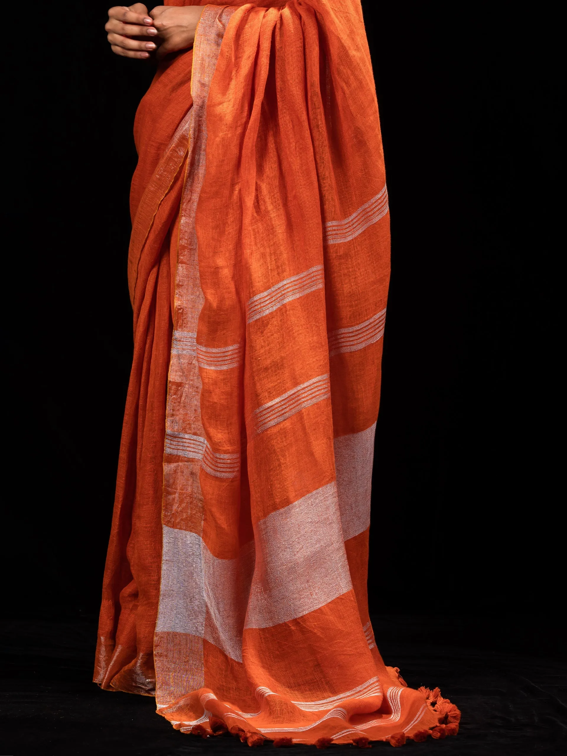 Tangerine Pure Linen saree