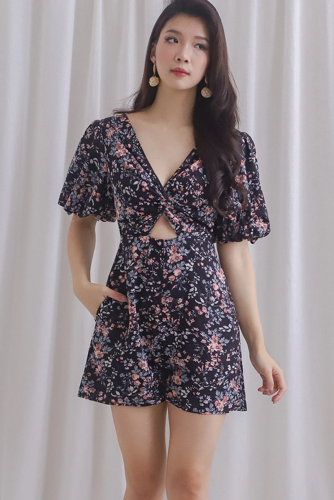 TDC Joyelle Twist Knot Cut Out Romper In Black
