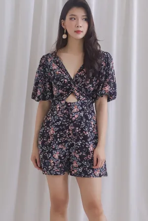 TDC Joyelle Twist Knot Cut Out Romper In Black