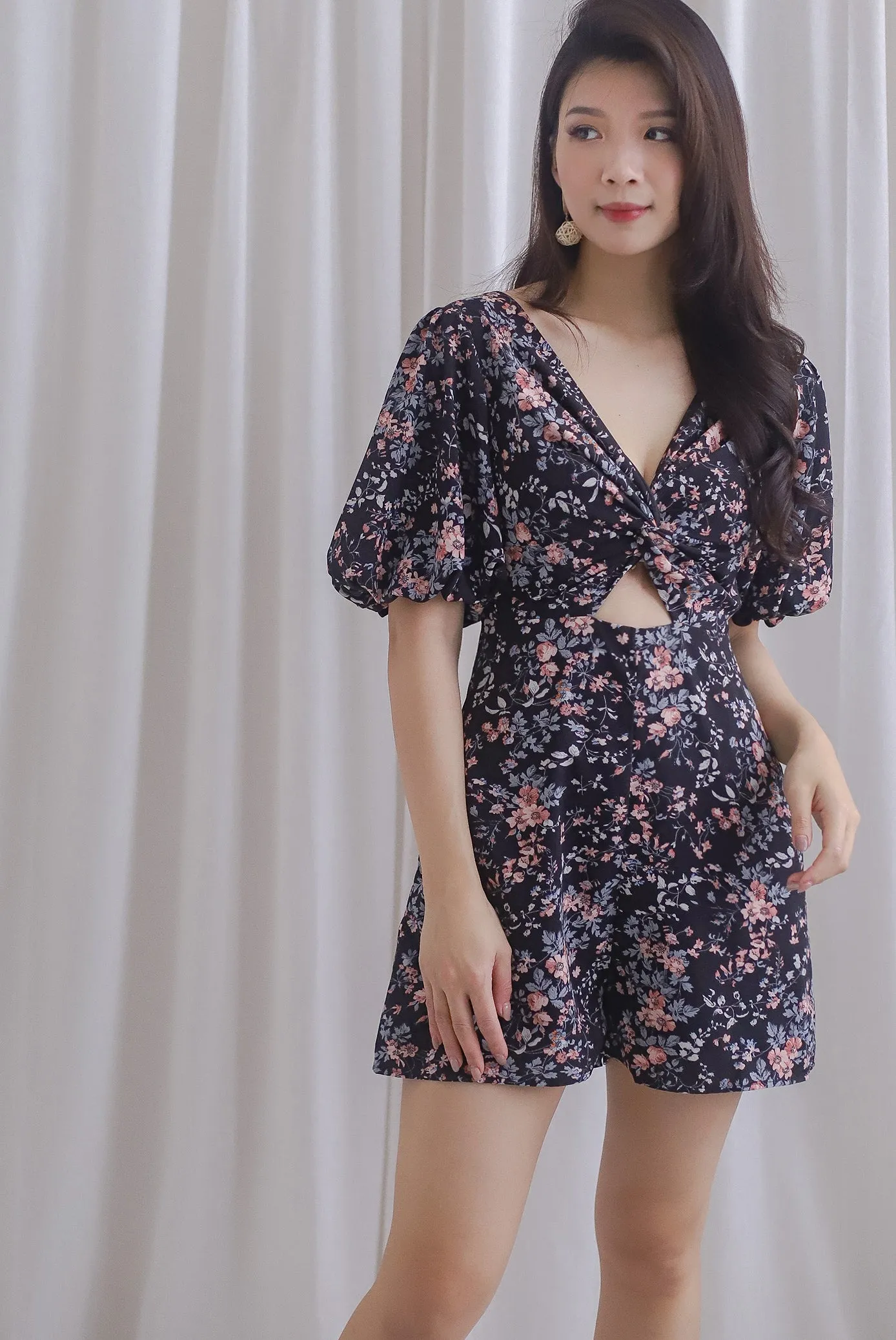 TDC Joyelle Twist Knot Cut Out Romper In Black