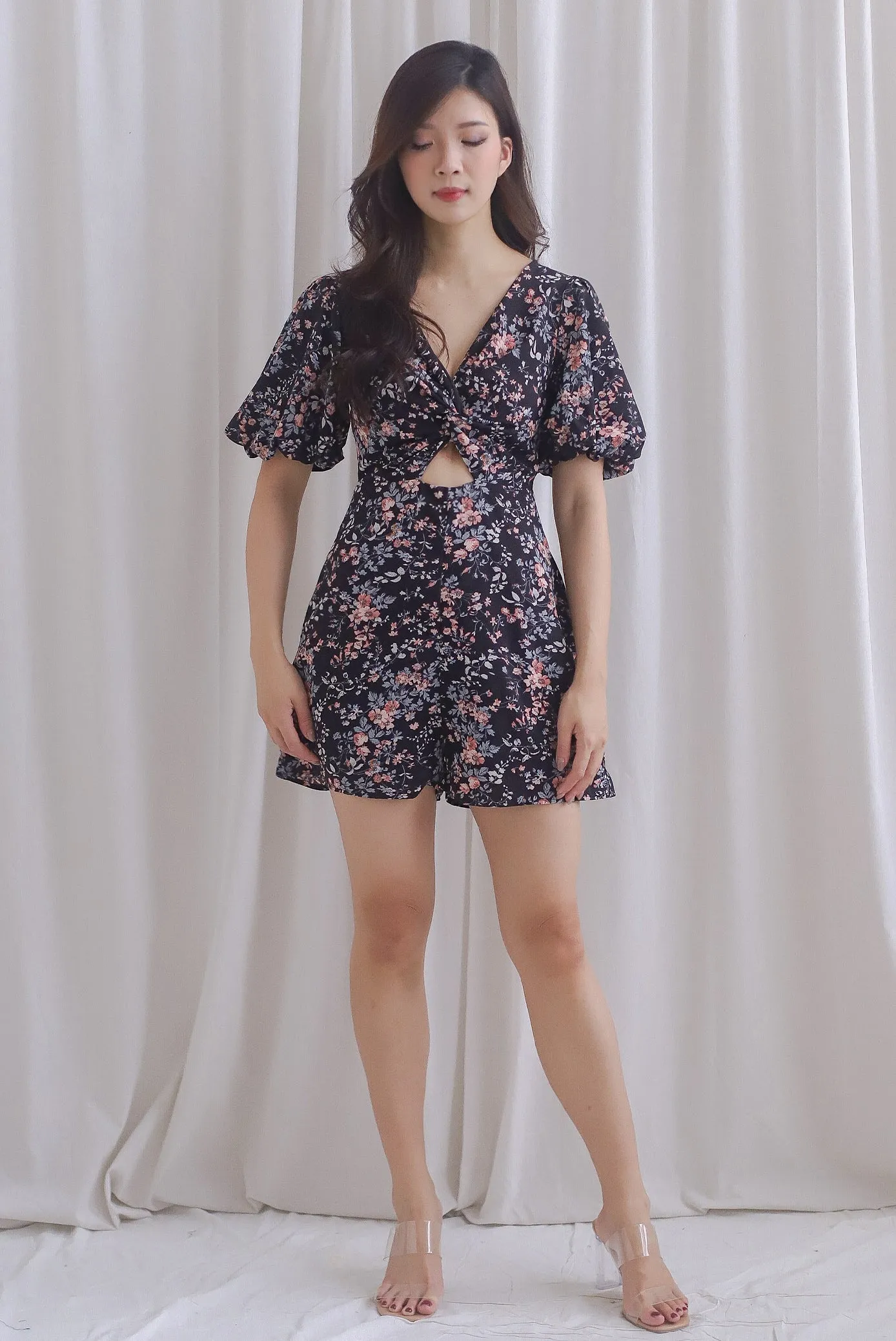 TDC Joyelle Twist Knot Cut Out Romper In Black