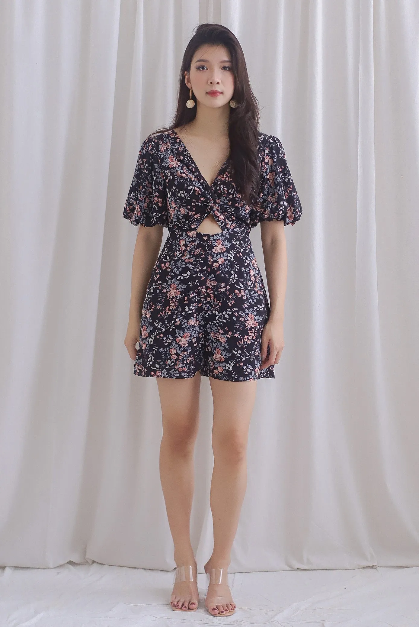 TDC Joyelle Twist Knot Cut Out Romper In Black