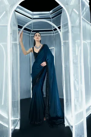Teal black ombre saree