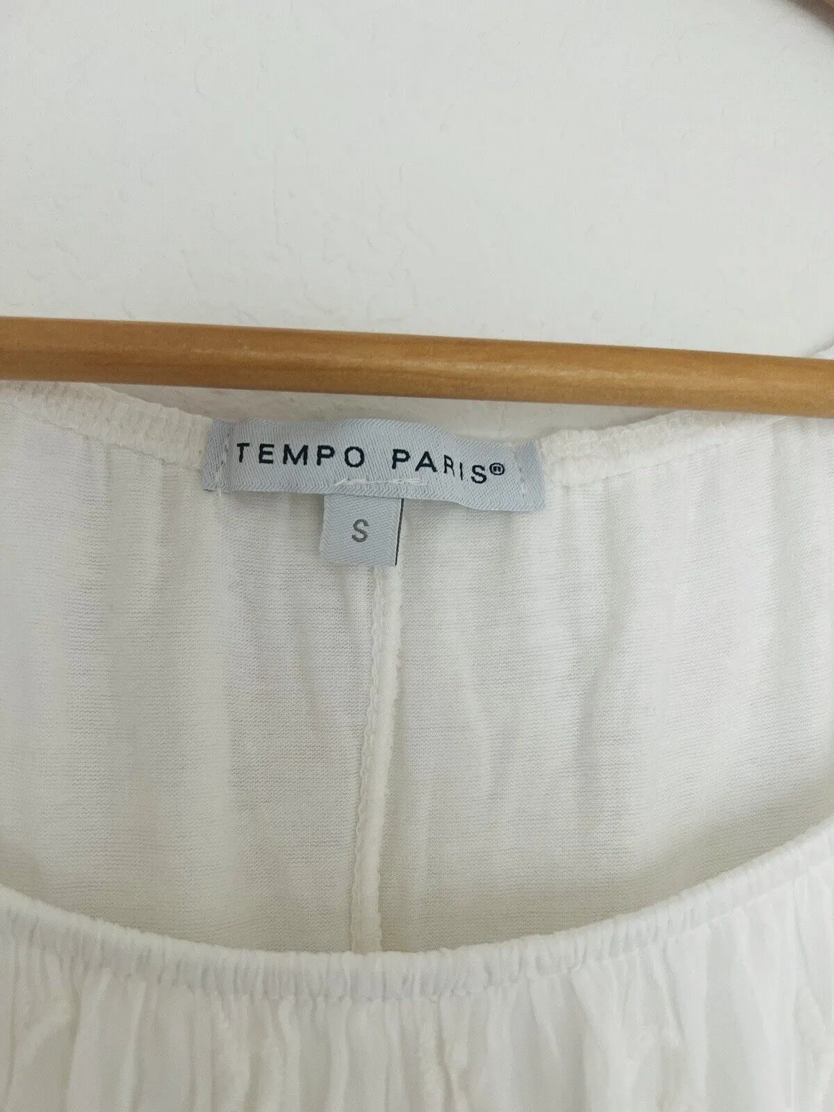 TEMPO PARIS 100% Silk Ivory Bohemian Top Sz S Embroidered Ruffle Lined Blouse