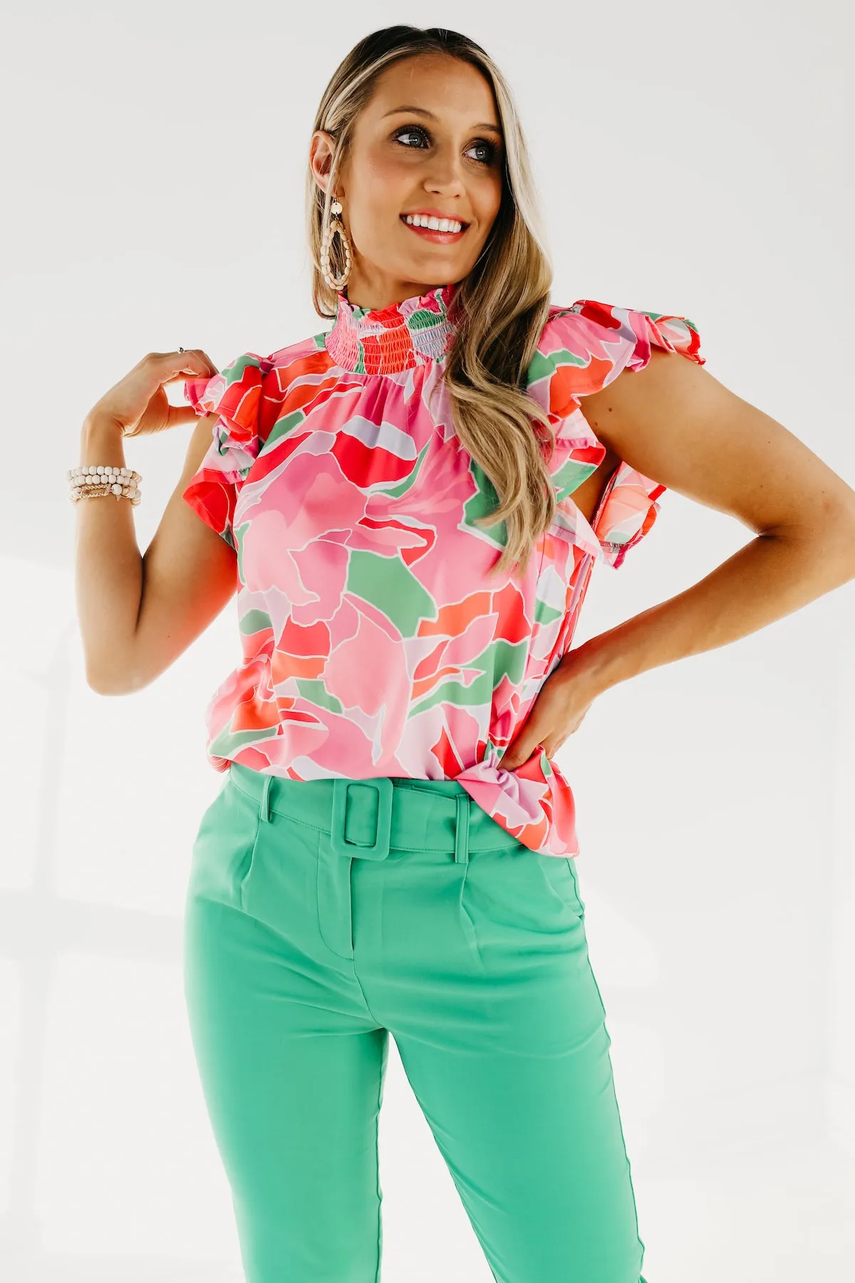 The Alivia Abstract Smock Neck Blouse - FINAL SALE