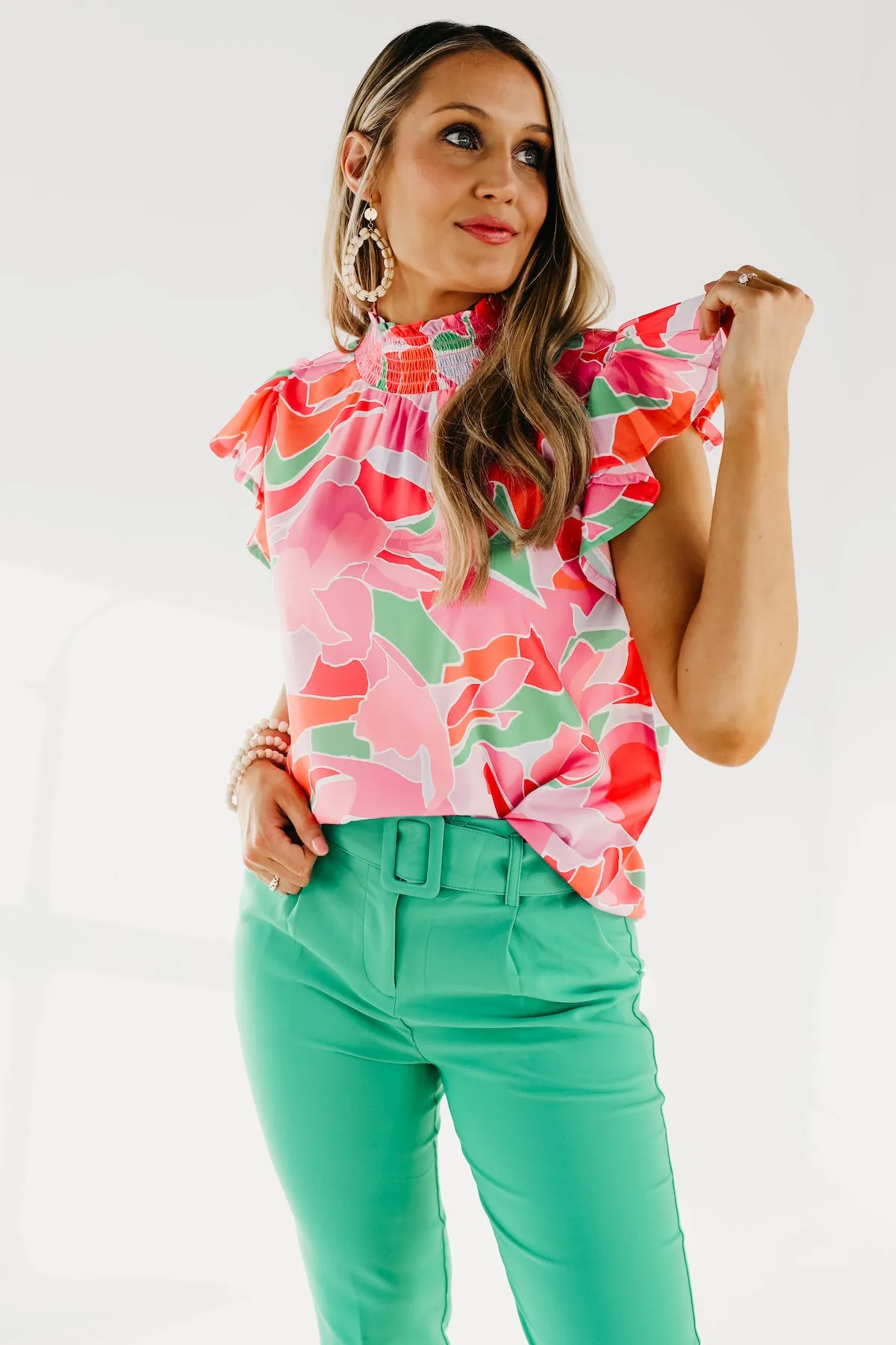 The Alivia Abstract Smock Neck Blouse - FINAL SALE