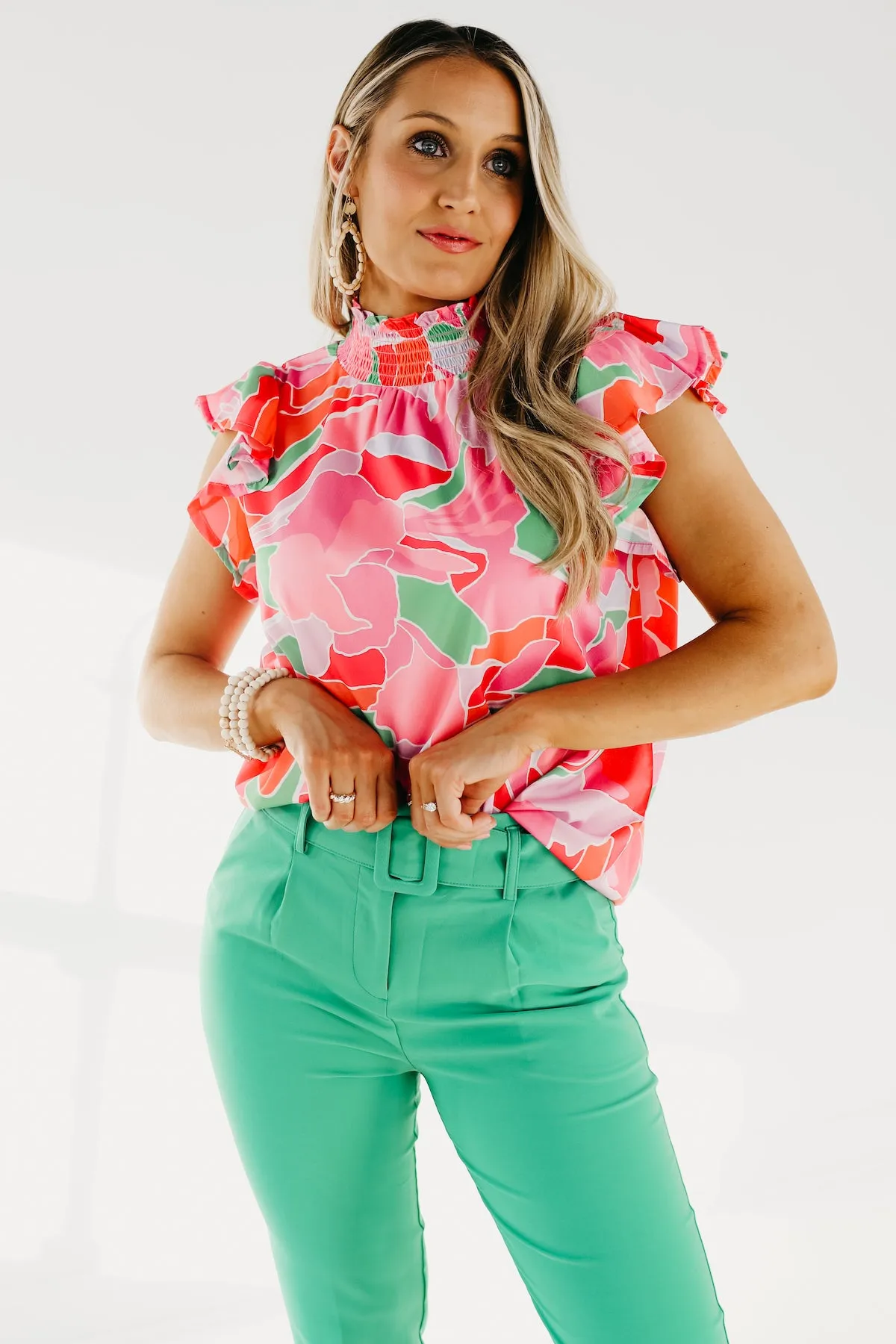 The Alivia Abstract Smock Neck Blouse - FINAL SALE