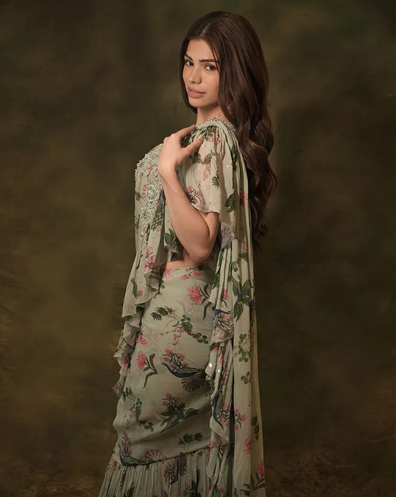 The Celadon Ruffle Sari