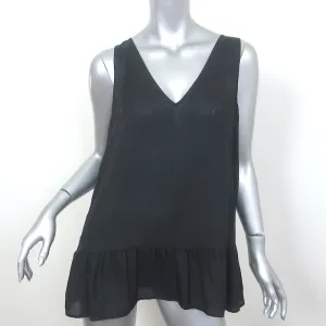 THE GREAT Ruffle Hem Tank Top Black Silk Size 2 Sleeveless V-Neck Blouse