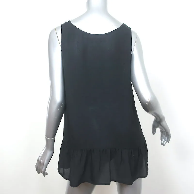 THE GREAT Ruffle Hem Tank Top Black Silk Size 2 Sleeveless V-Neck Blouse