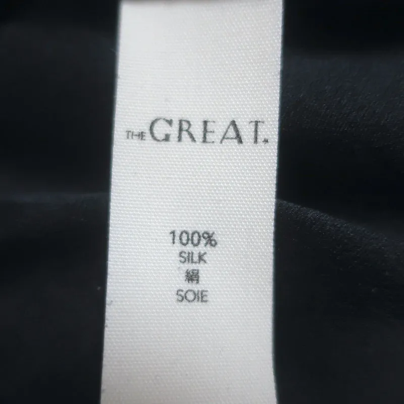 THE GREAT Ruffle Hem Tank Top Black Silk Size 2 Sleeveless V-Neck Blouse