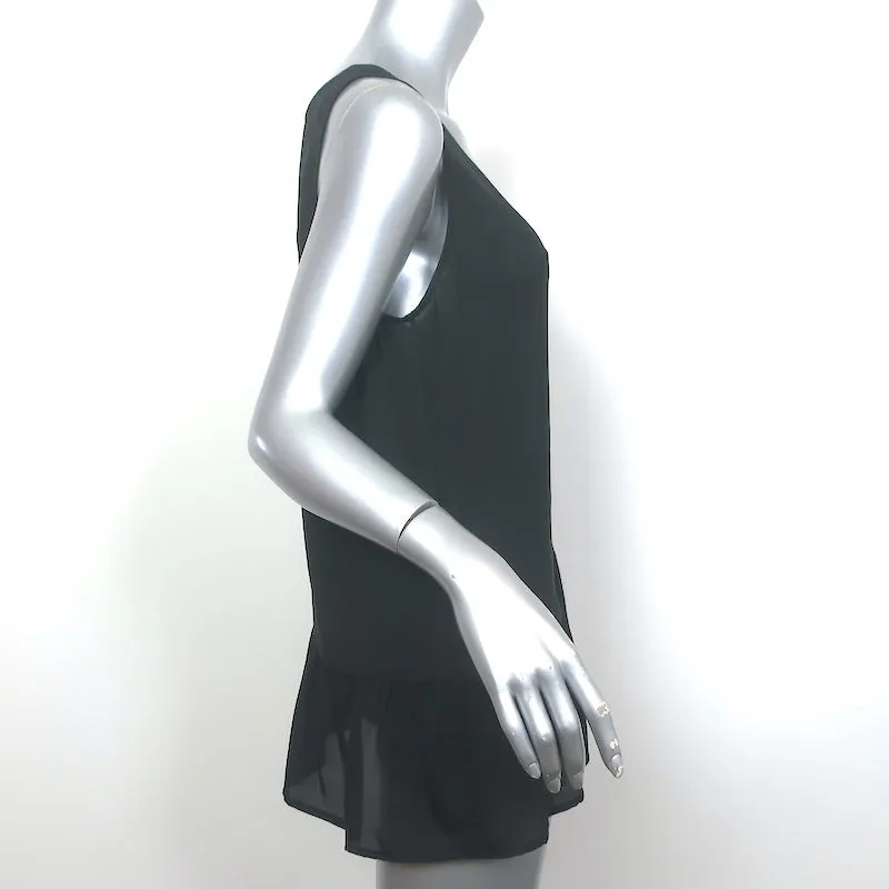 THE GREAT Ruffle Hem Tank Top Black Silk Size 2 Sleeveless V-Neck Blouse