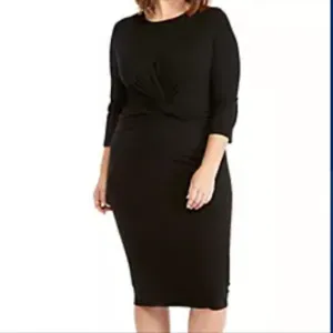 The Limited (Size 2X) Black Ribbed 3/4 Sleeve Knot Waist Sheath Dress (NEW-NWT)